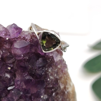 Moldavite Triangle Ring