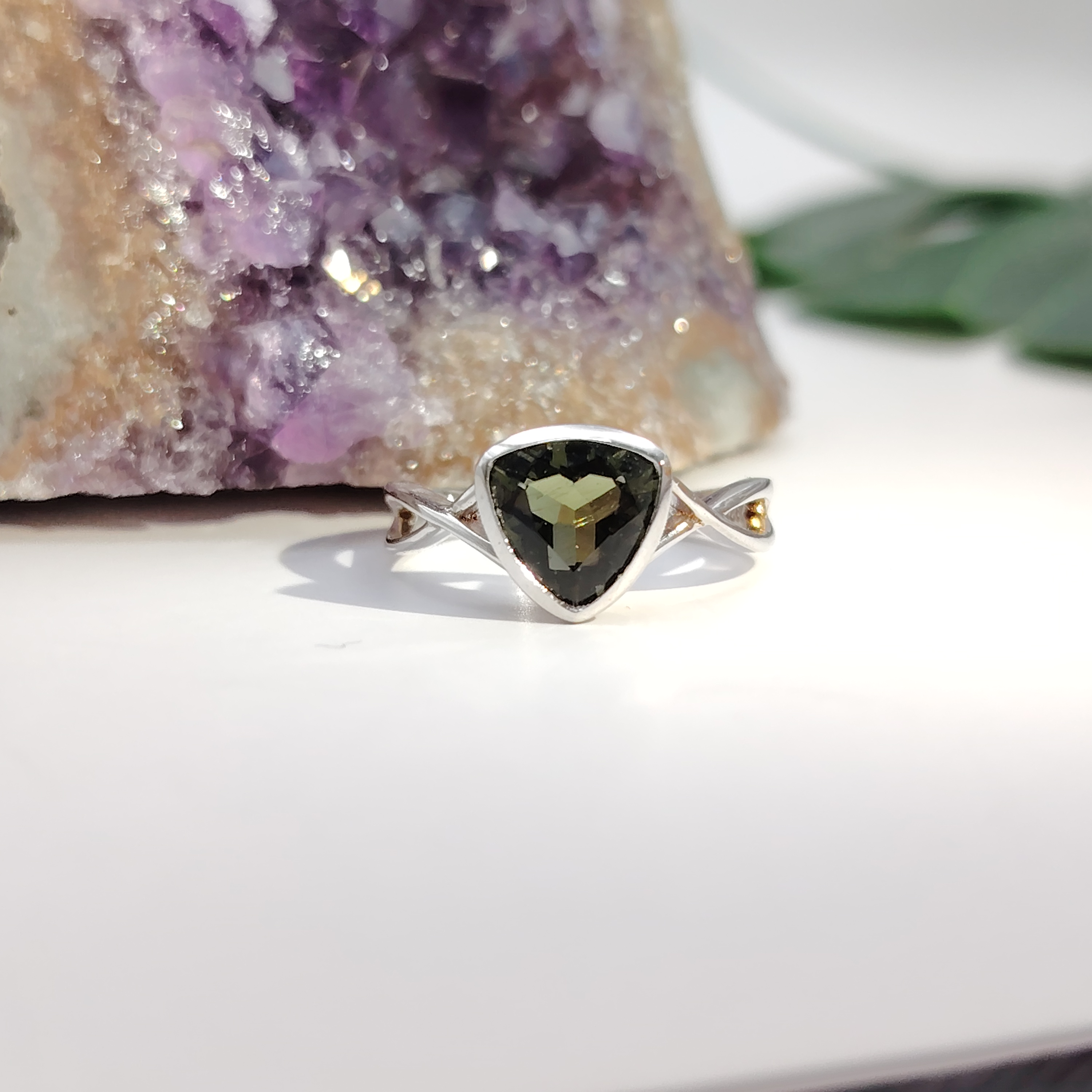 Moldavite Triangle Ring