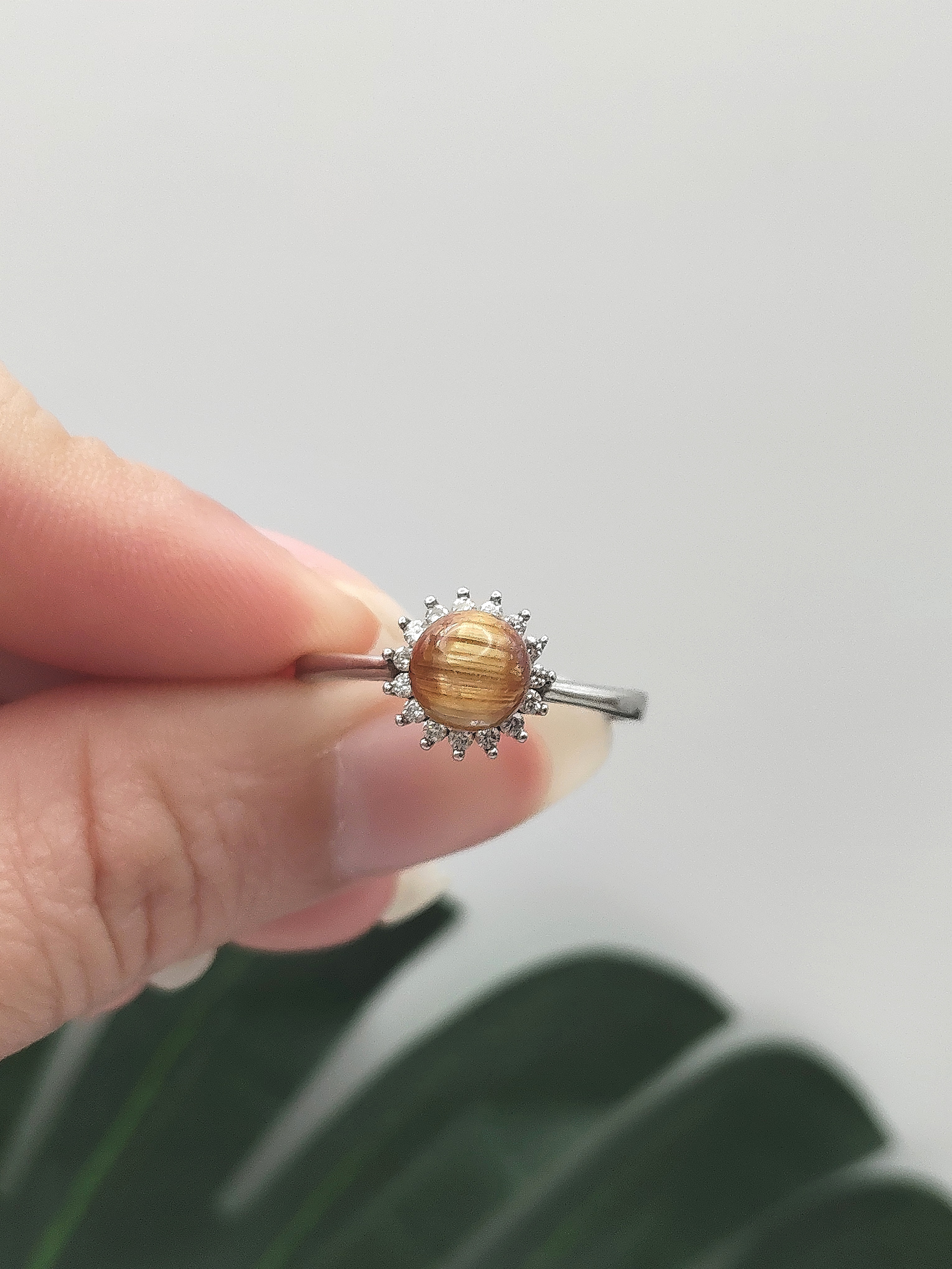 Golden Rutilated Sterling Silver White Gold Plated Adjusted Ring