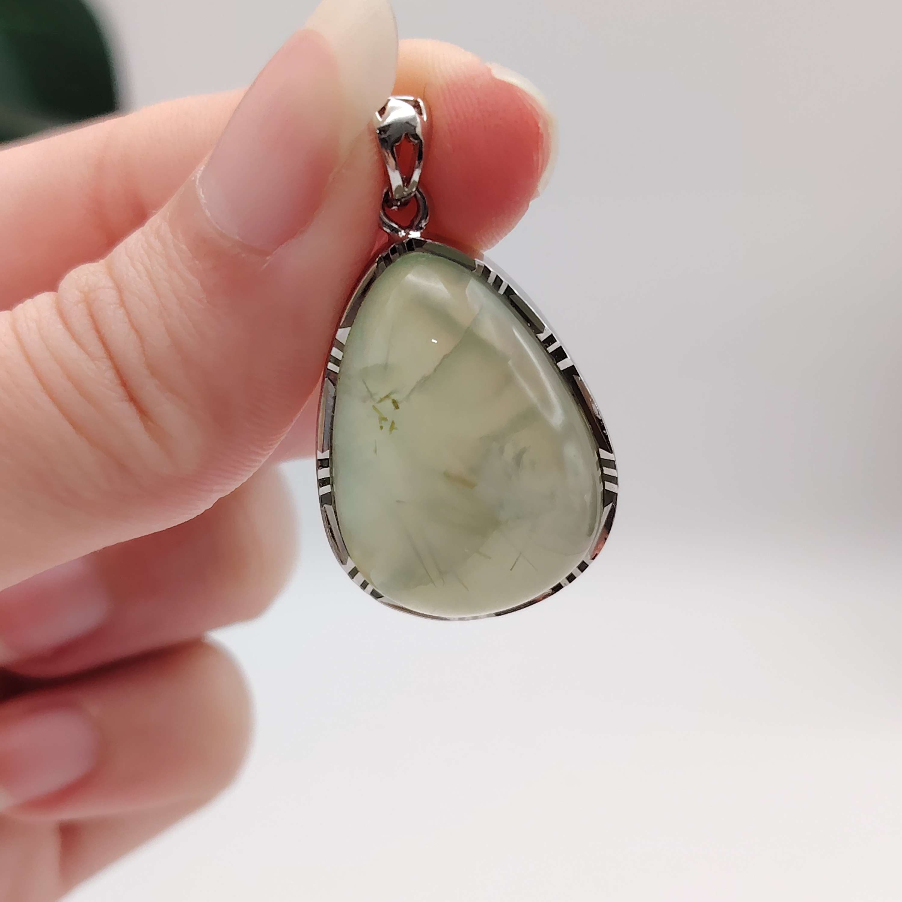 High Grade Prehnite Water Drop Pendant