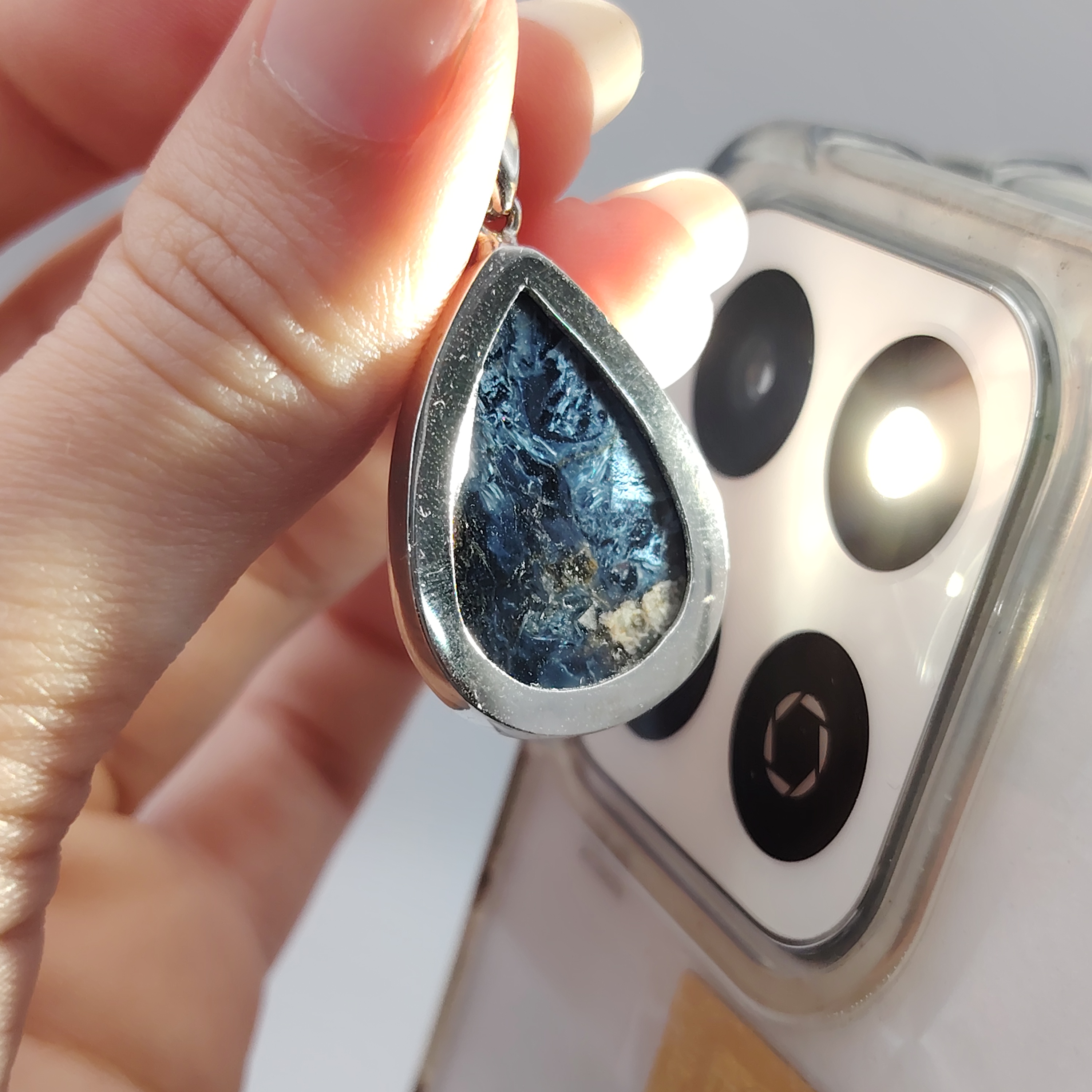 Superior Blue Pietersite Water Drop Pendant