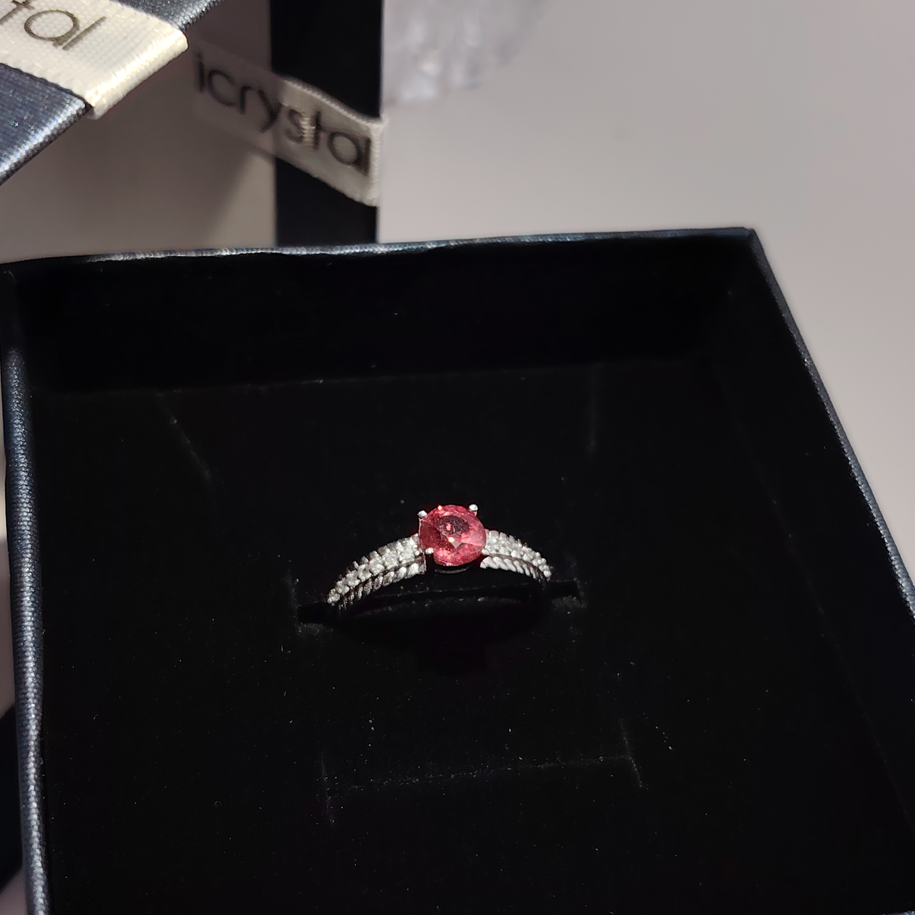 Elegent Rubellite and Zircon Oval Design Adjustable Ring （925）