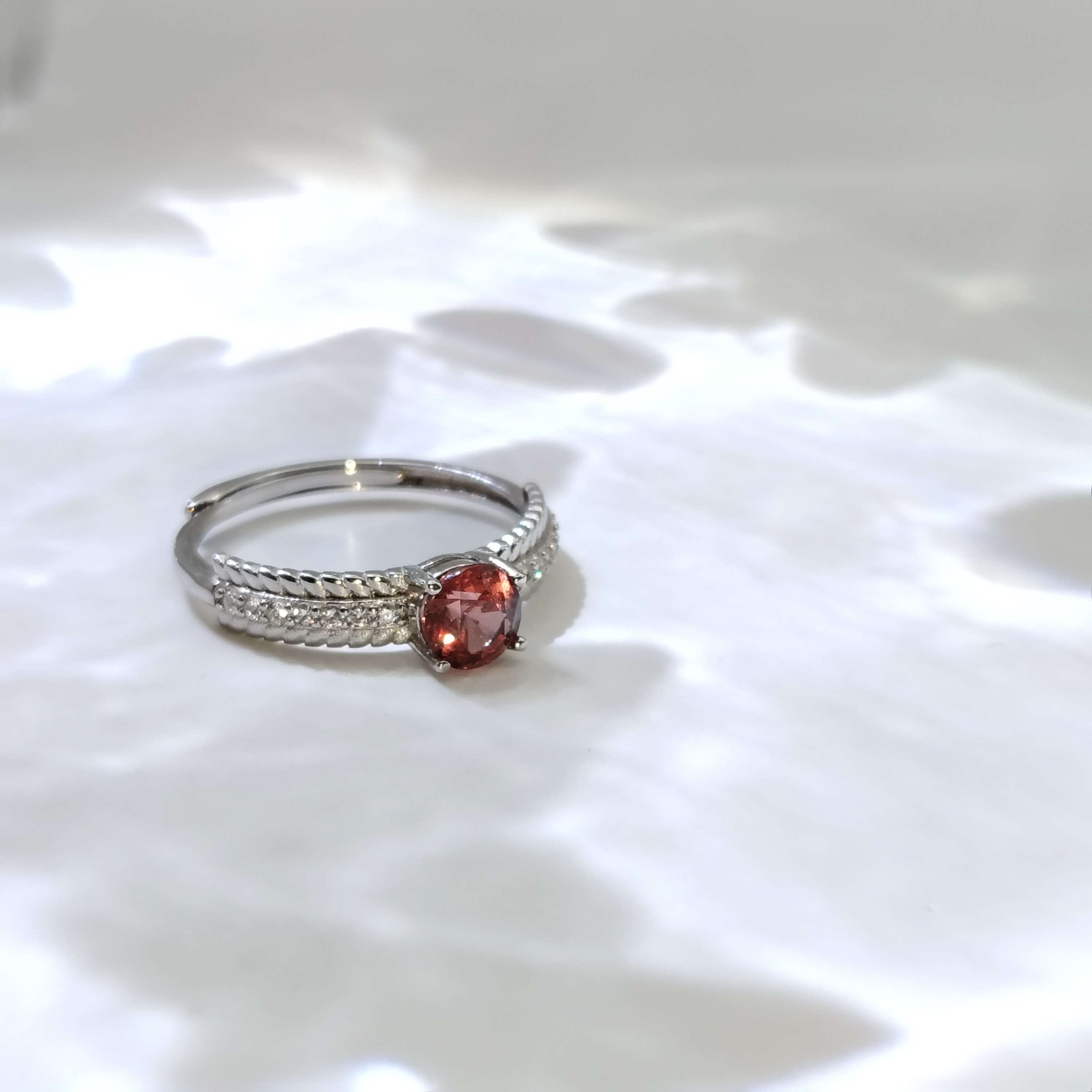 Elegent Rubellite and Zircon Oval Design Adjustable Ring （925）