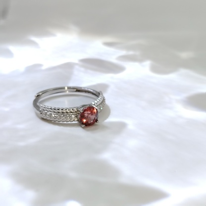 Elegent Rubellite and Zircon Oval Design Adjustable Ring （925）