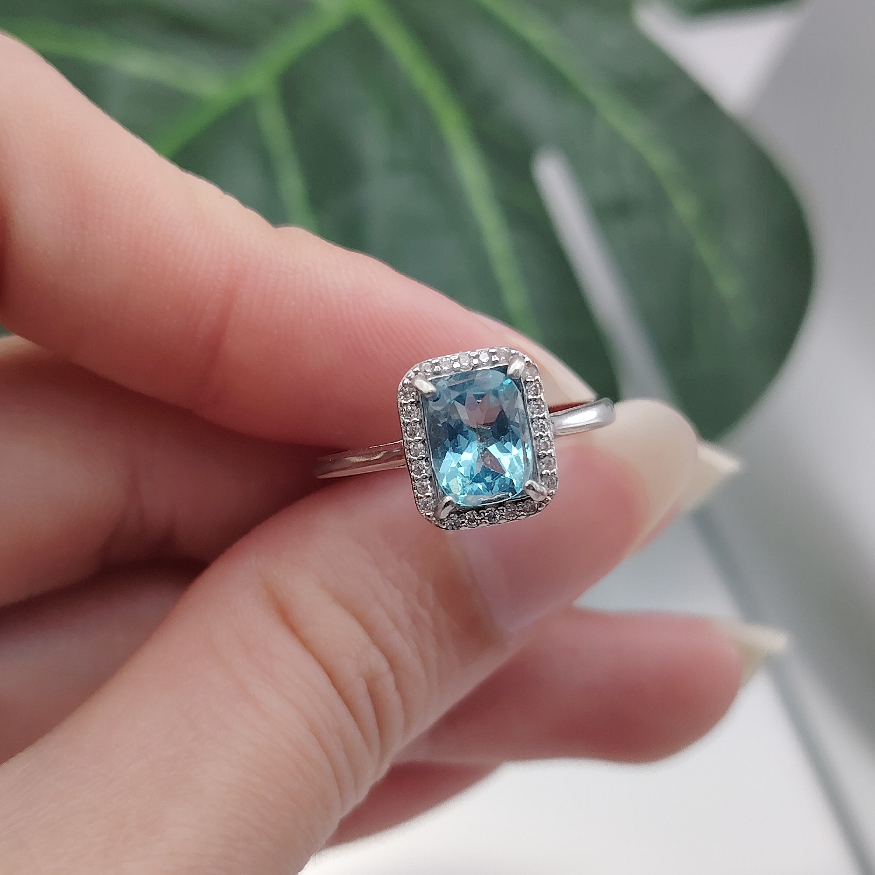 Elegent Blue Apathe and Zircon Square Design Adjustable Ring 
