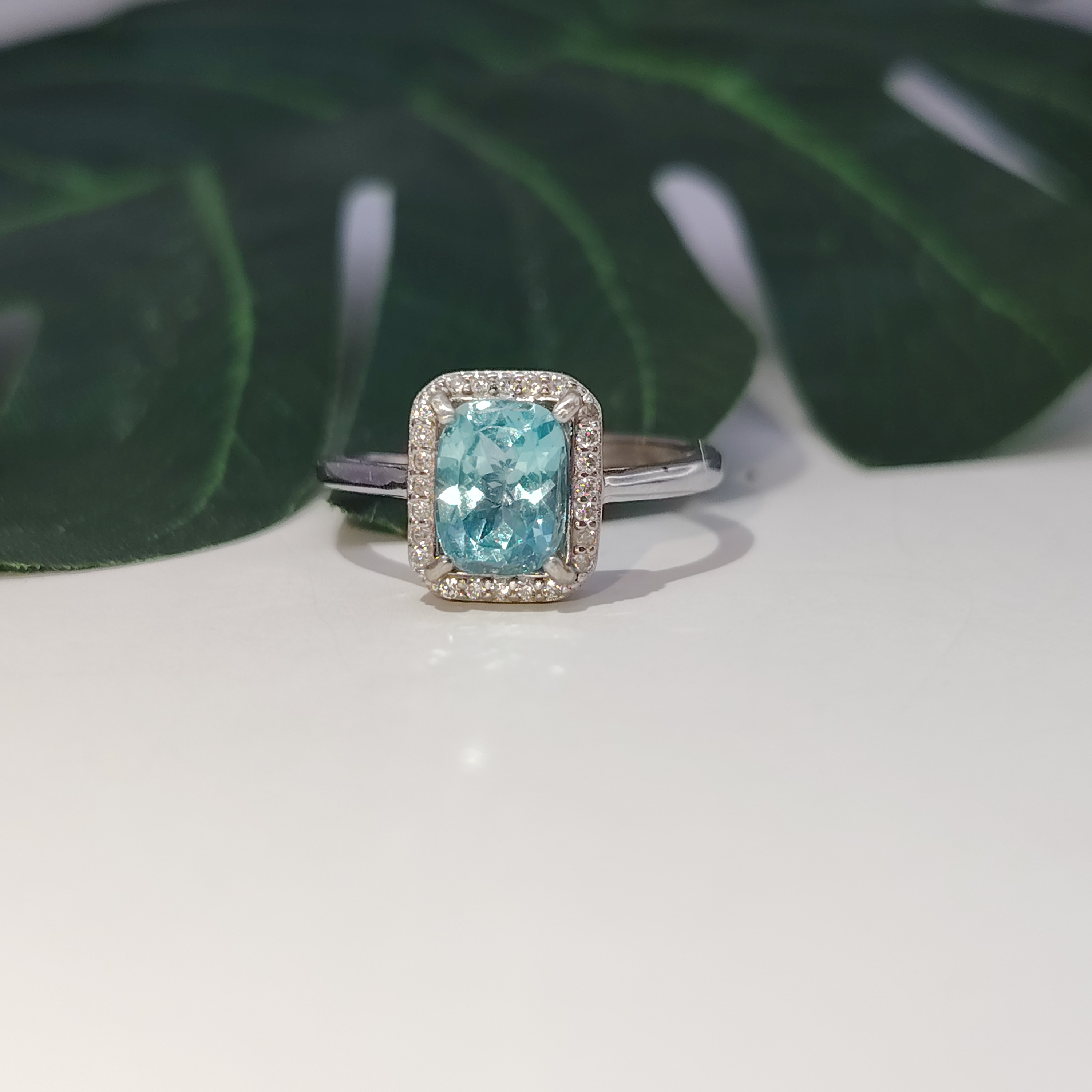 Elegent Blue Apathe and Zircon Square Design Adjustable Ring 