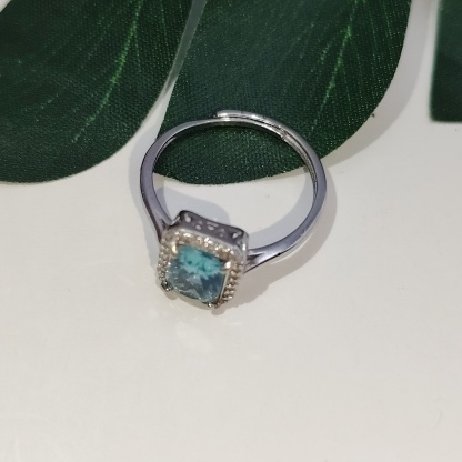 Elegent Blue Apathe and Zircon Square Design Adjustable Ring 
