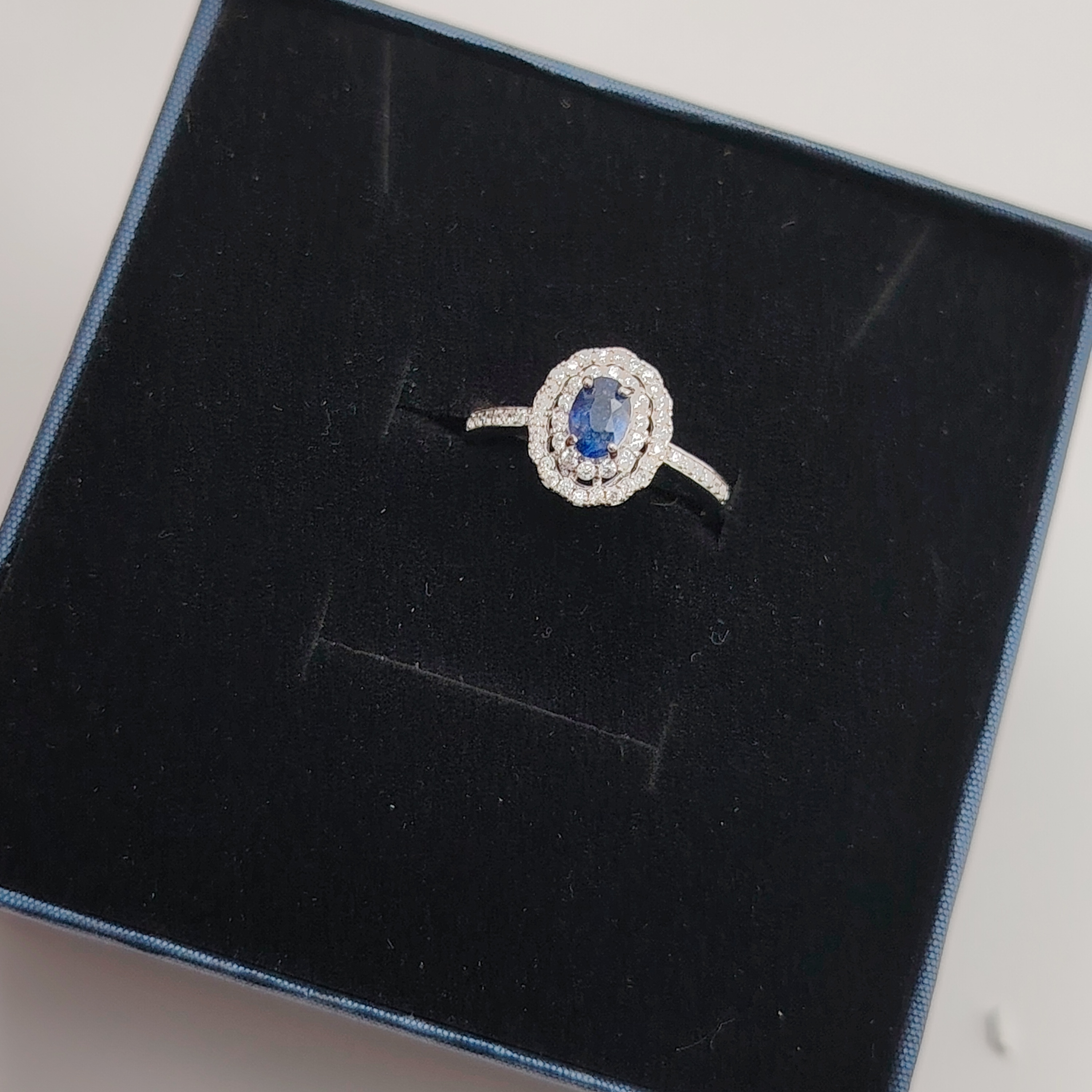 Elegent Blue Sapphire Design Sterling White Gold Adjustable Ring