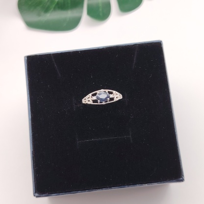 Elegent Blue Sapphire and Zircon Design Adjustable Ring
