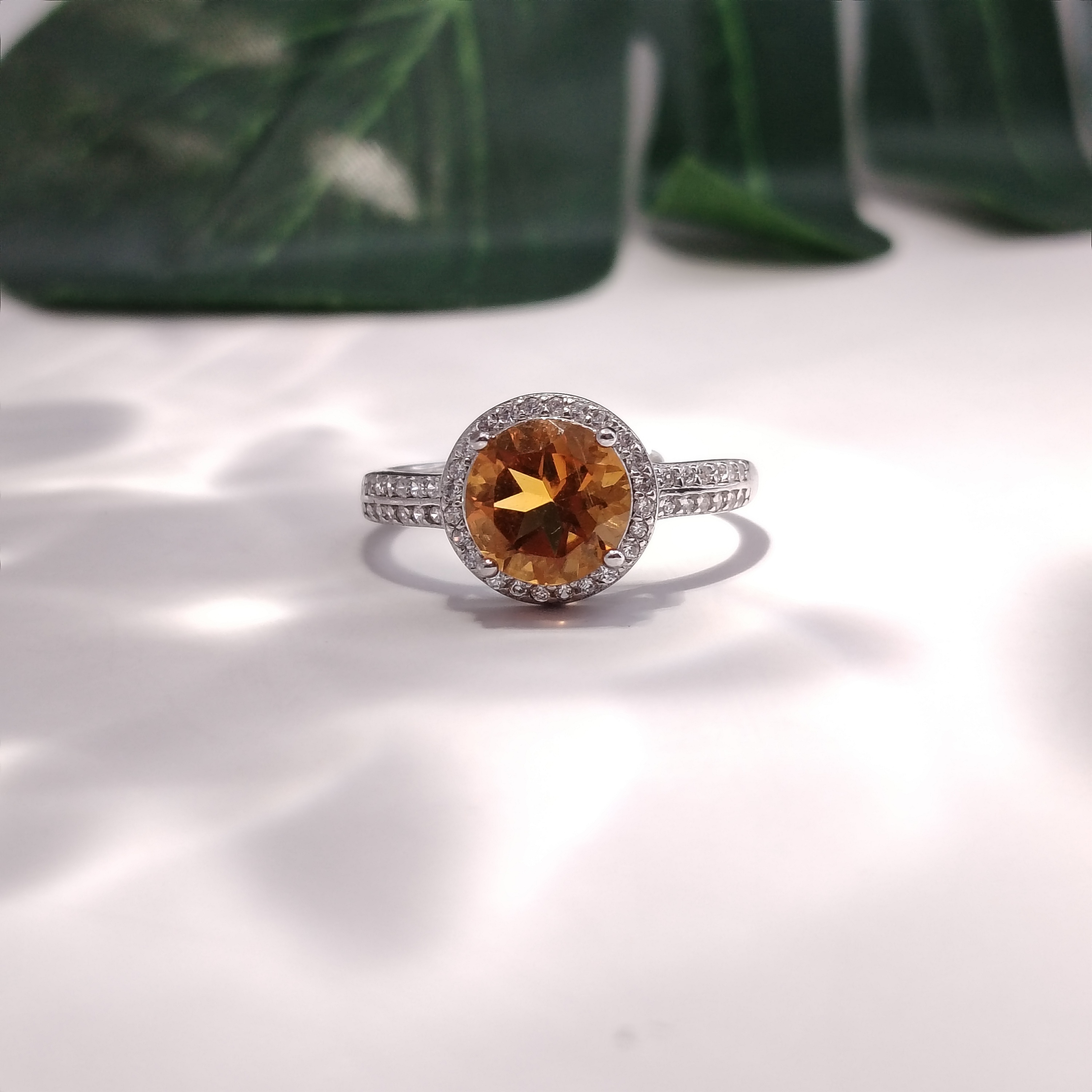 Elegant Citrine and Zircon Round Design Adjustable Ring