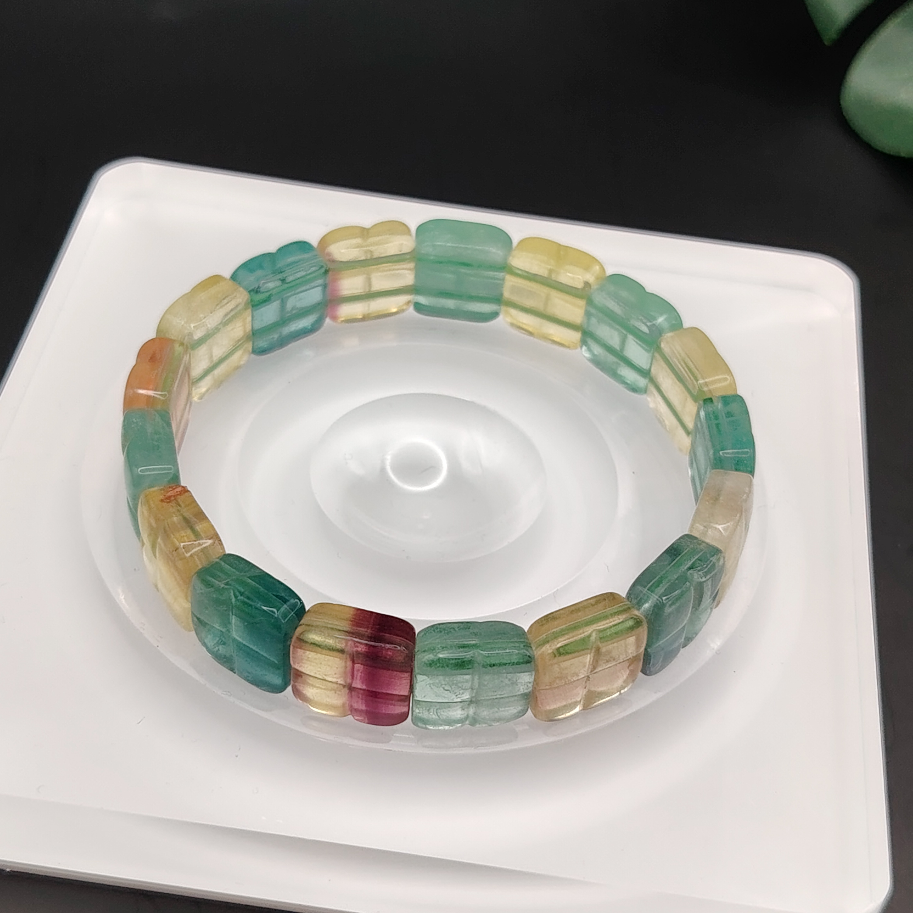 12MM Fluorite Square Flat Bracelet