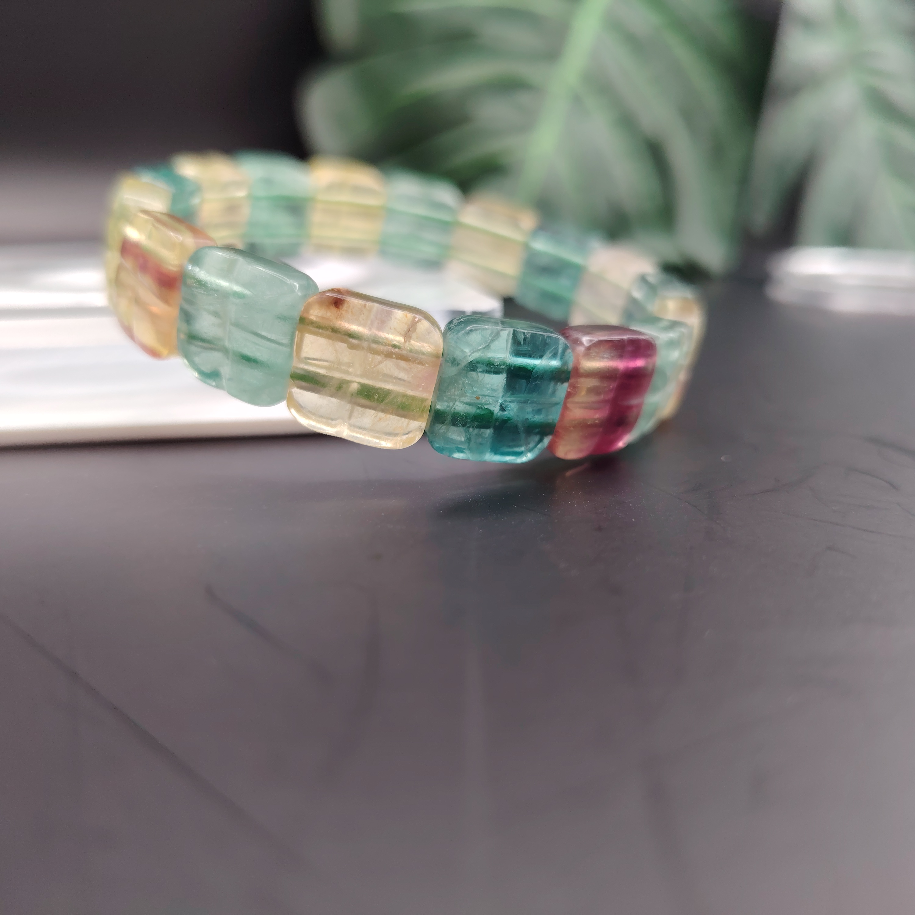 12MM Fluorite Square Flat Bracelet