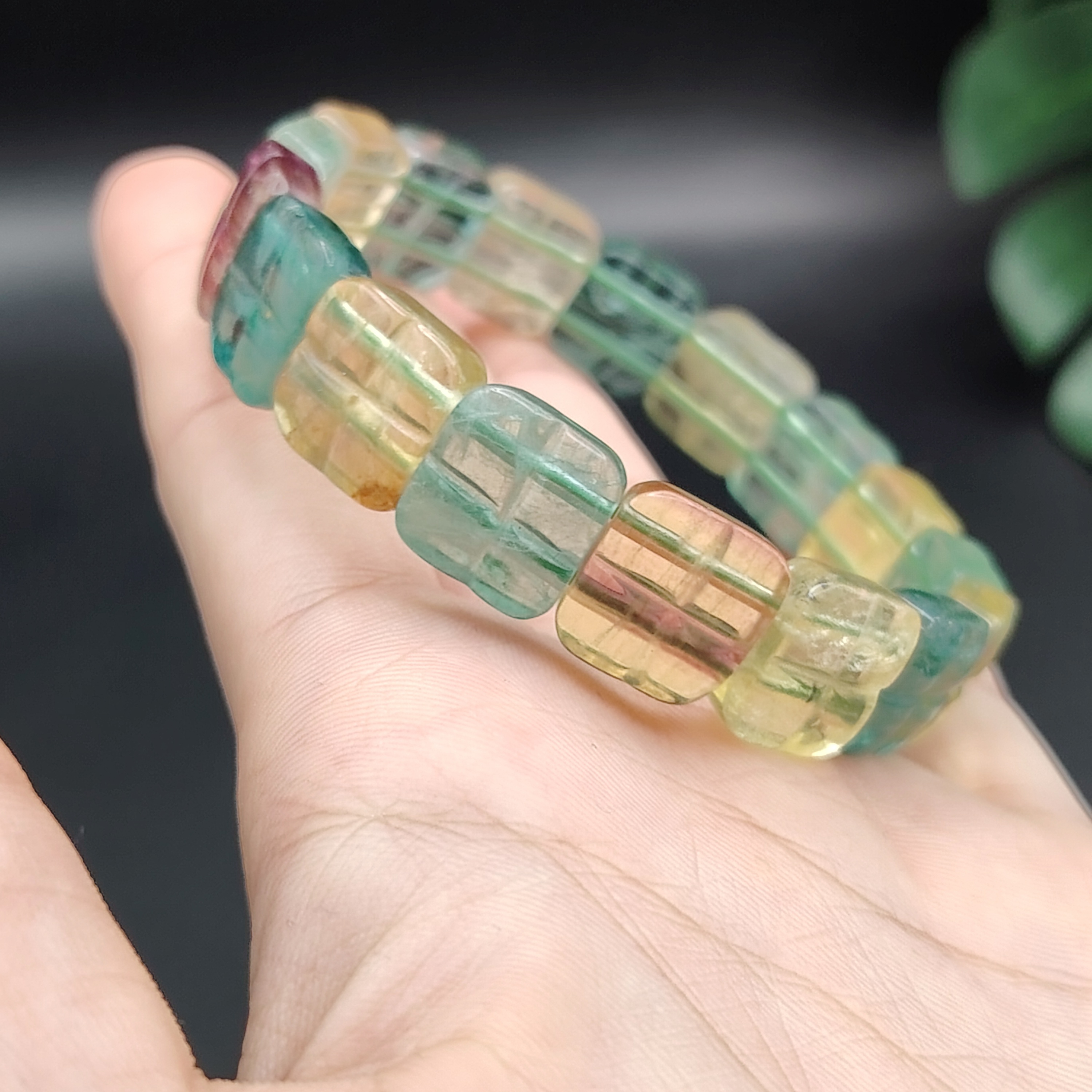 12MM Fluorite Square Flat Bracelet