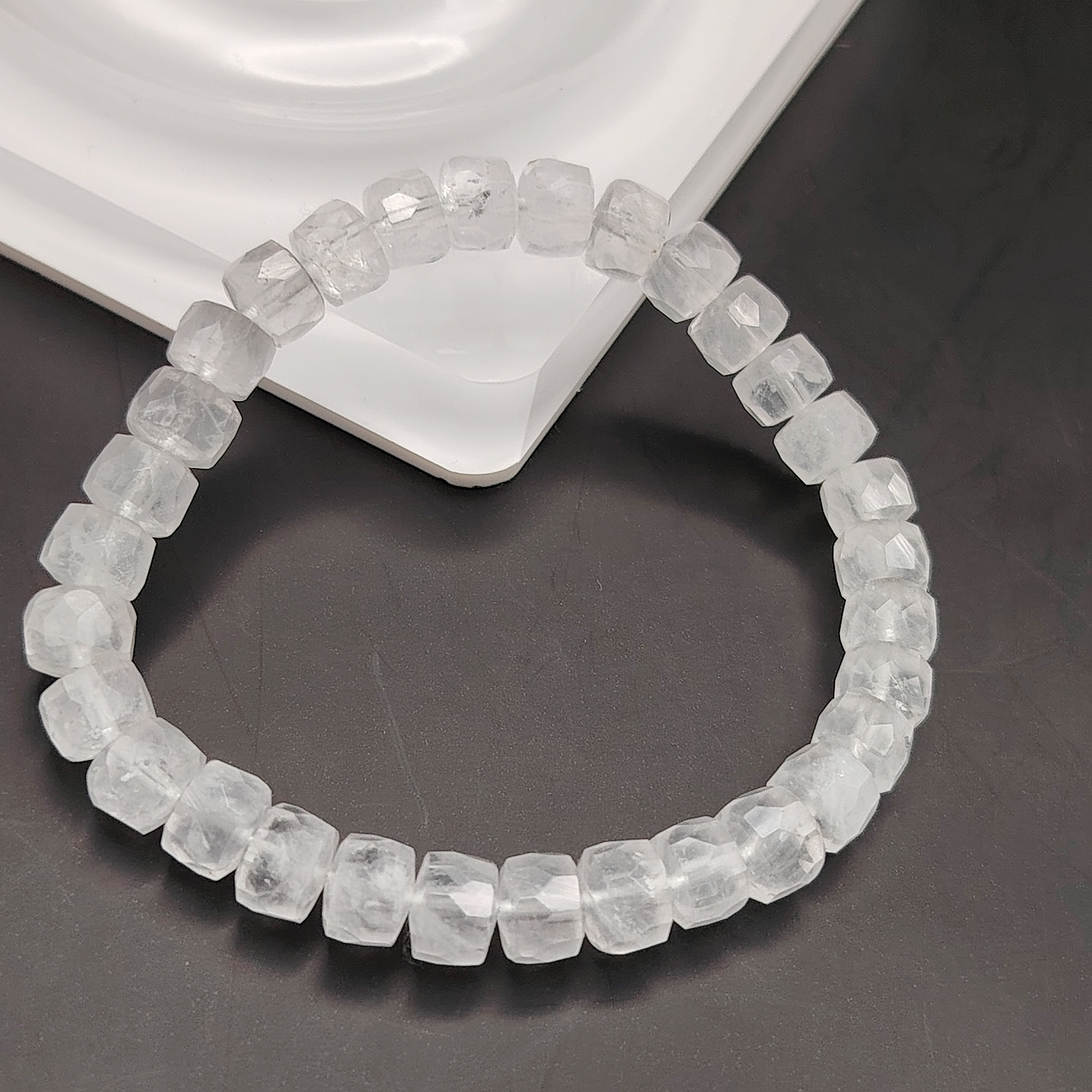 Clear Quartz Stacked Bead Cutting Bracelet