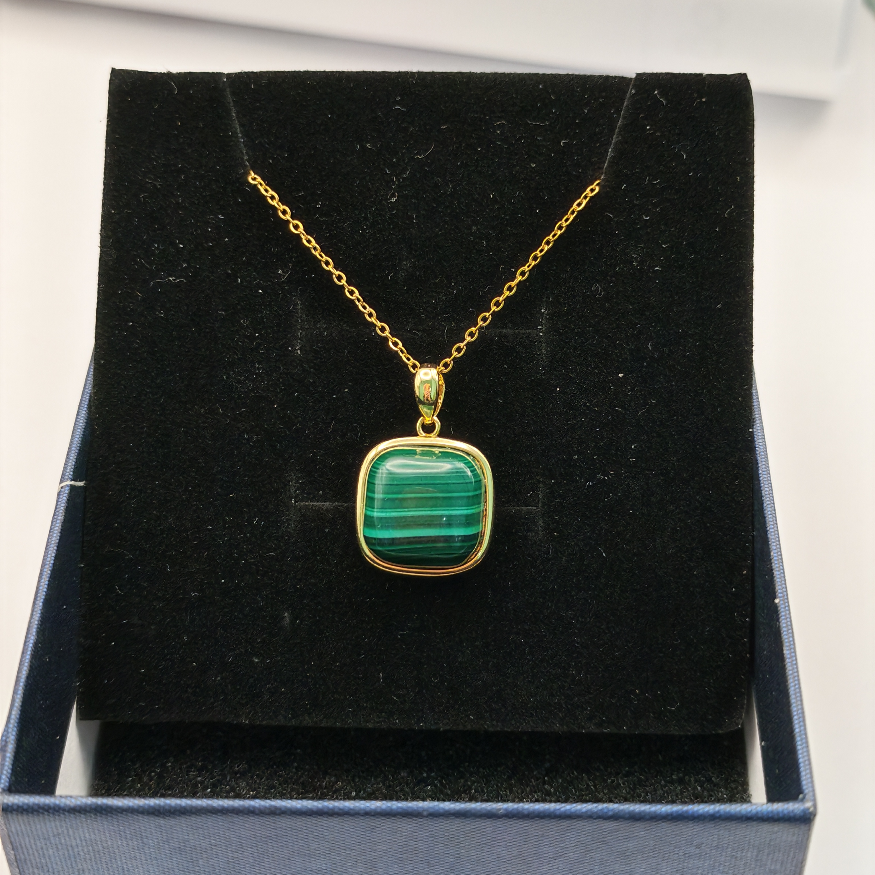 Malachite Square Sterling Silver Gold Plated Pendant