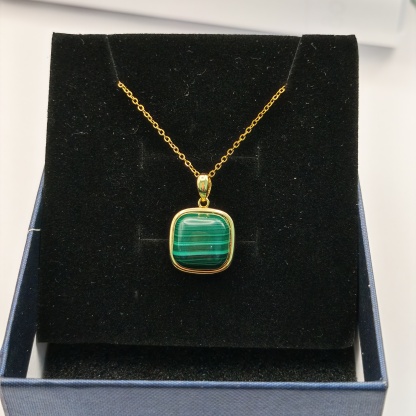 Malachite Square Sterling Silver Gold Plated Pendant