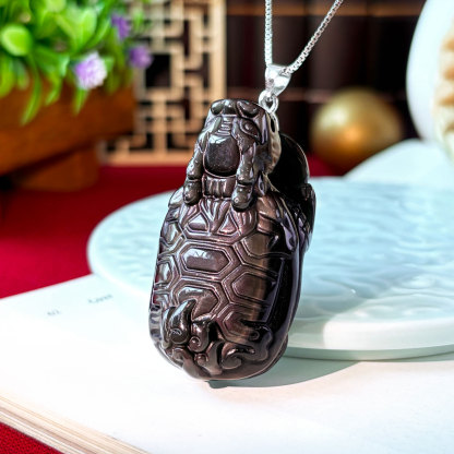 23 Sep - Rainbow Obsidian 3D Dragon Turtle Pendant