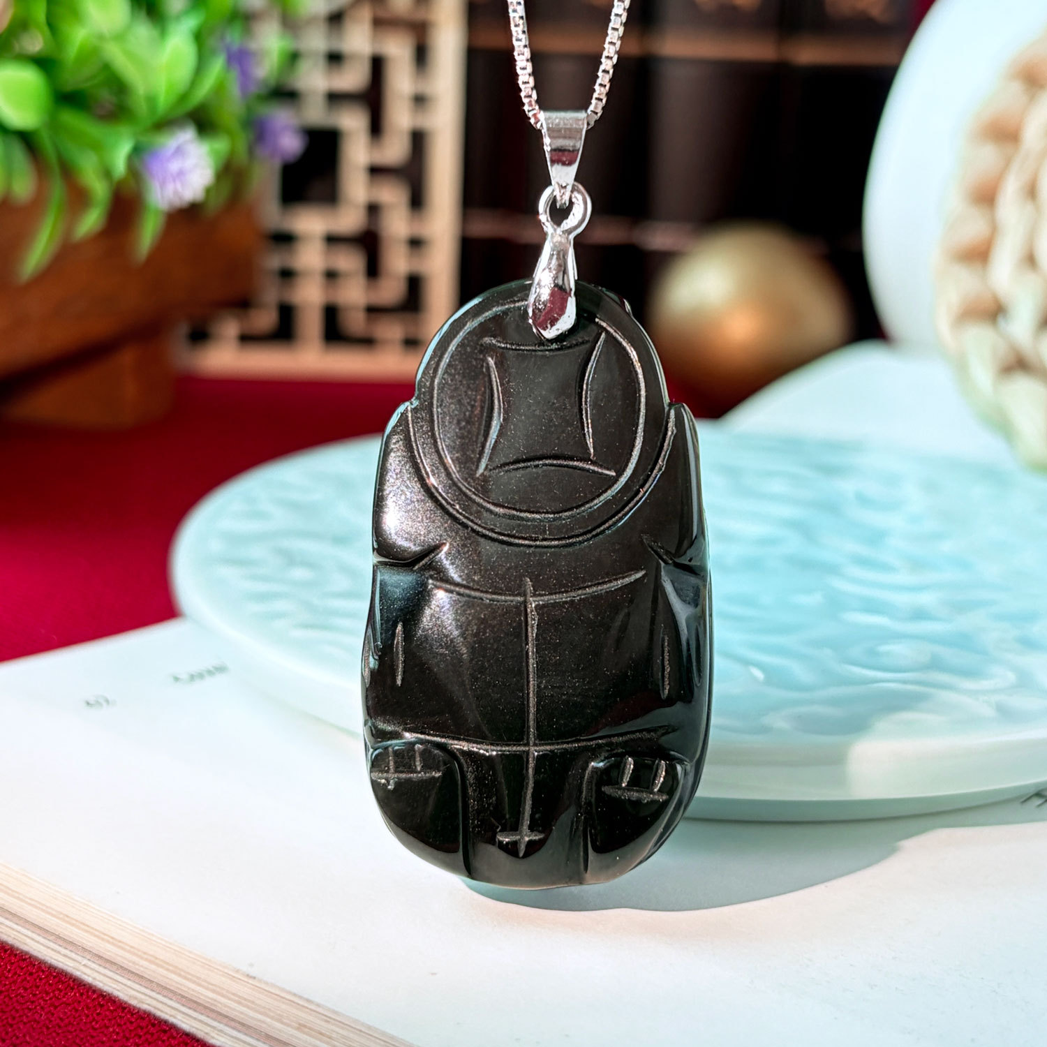 23 Sep - Rainbow Obsidian 3D Dragon Turtle Pendant