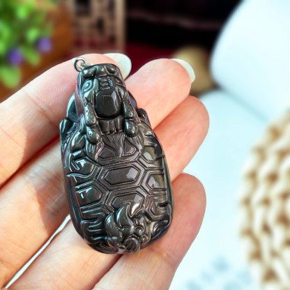 23 Sep - Rainbow Obsidian 3D Dragon Turtle Pendant