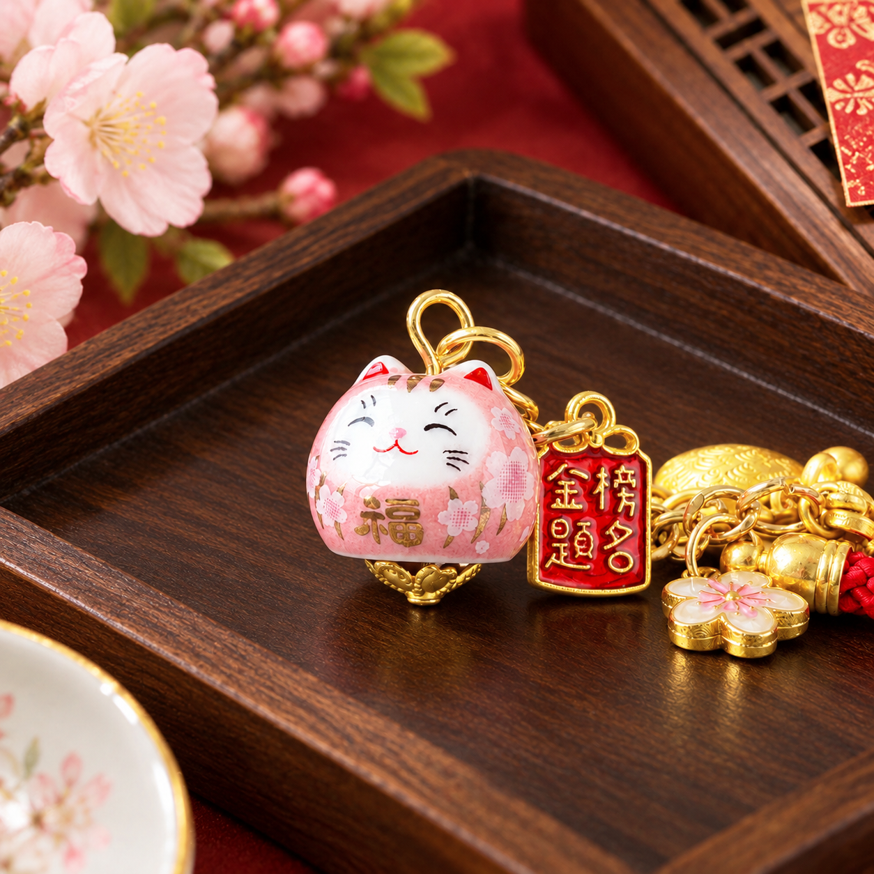 12 Oct - Ri Jin Dou Jing Lucky Cat Charm - Pink