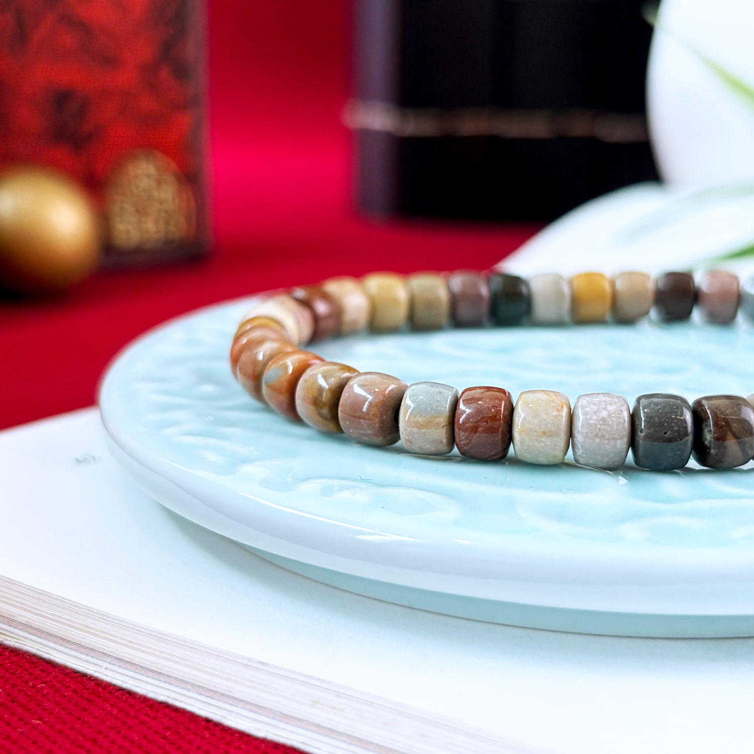 20 Oct - Alashan Agate Stacked Bead Bracelet