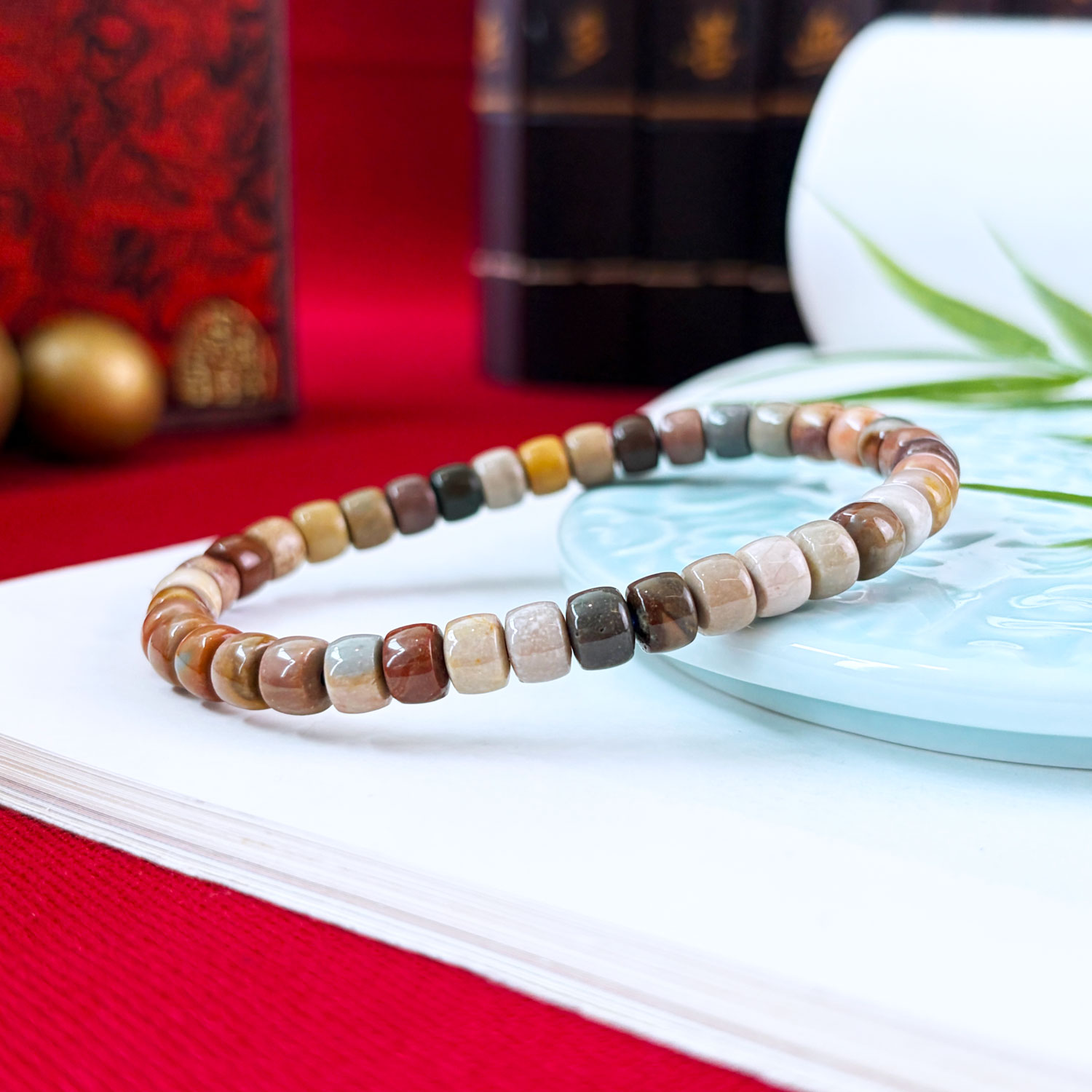 20 Oct - Alashan Agate Stacked Bead Bracelet