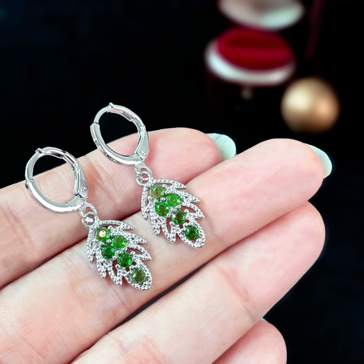 21 Oct - Chrome Diopside Leaf Design Earring