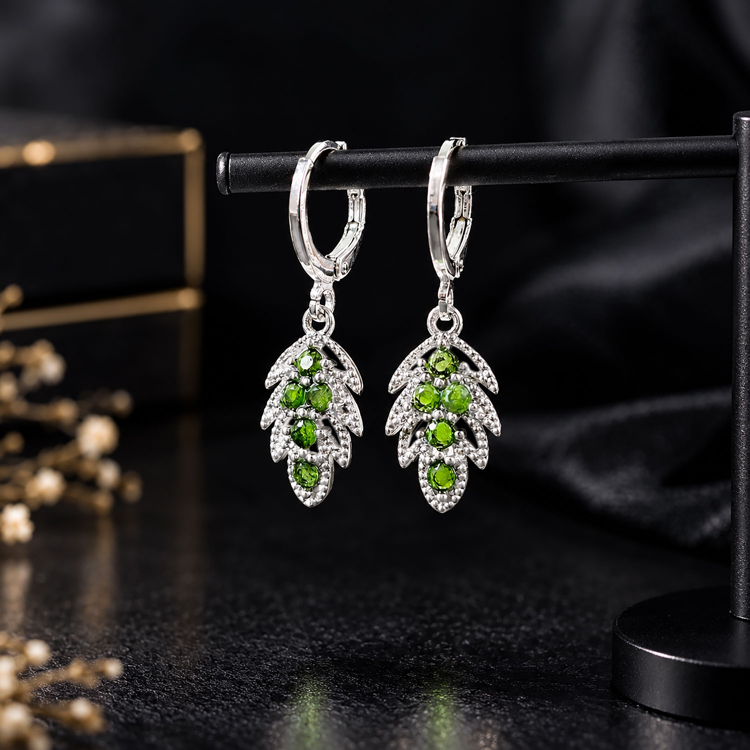21 Oct - Chrome Diopside Leaf Design Earring