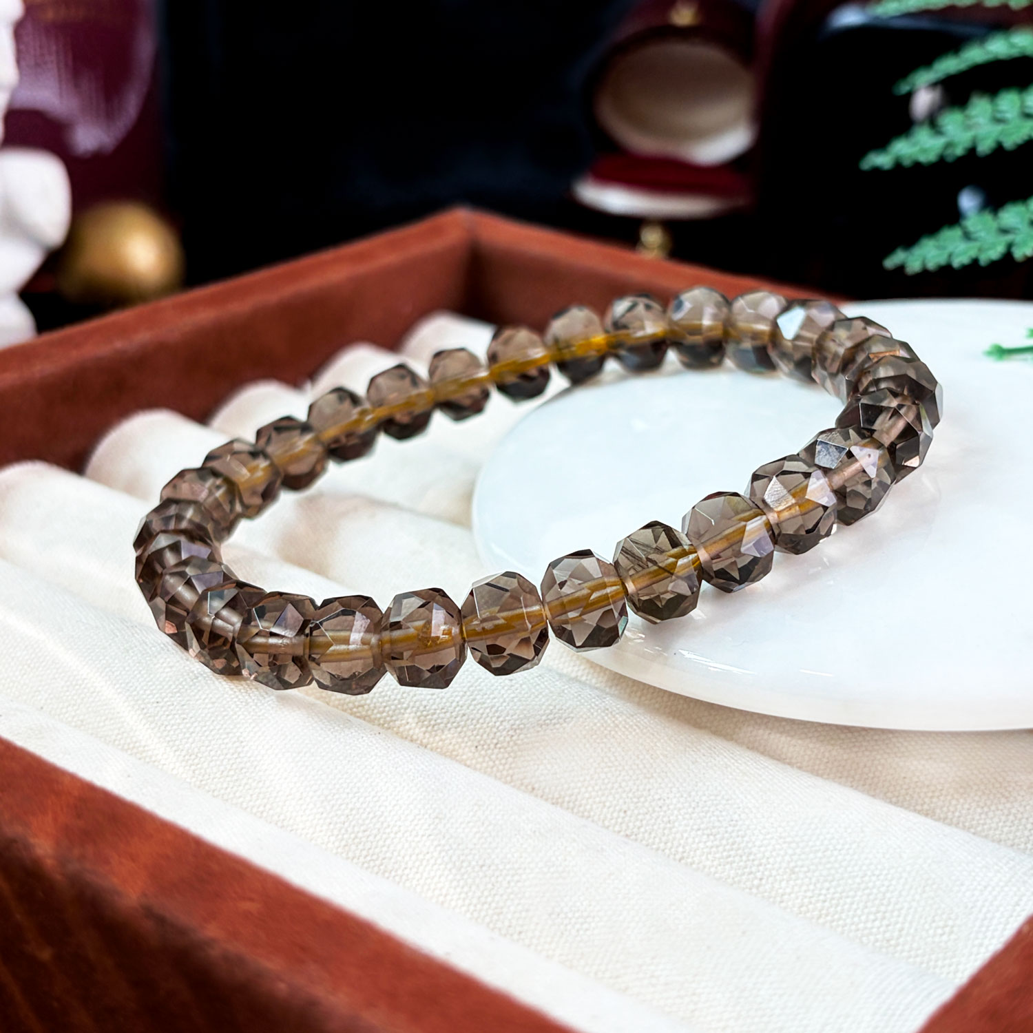 21 Oct - 7mm-8mm Smoky Stacked Bead Cutting Bracelet