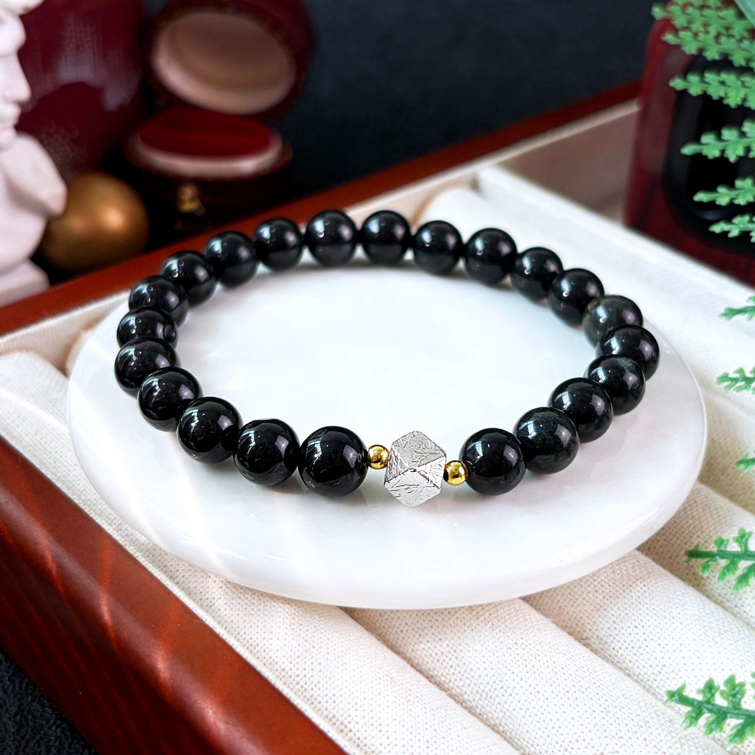 22 Oct - Ferrugibous Quartzite & Altay Meteorite Cube Bracelet