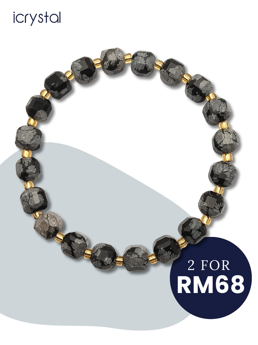 Snow Flake Obsidian Cube Bracelet