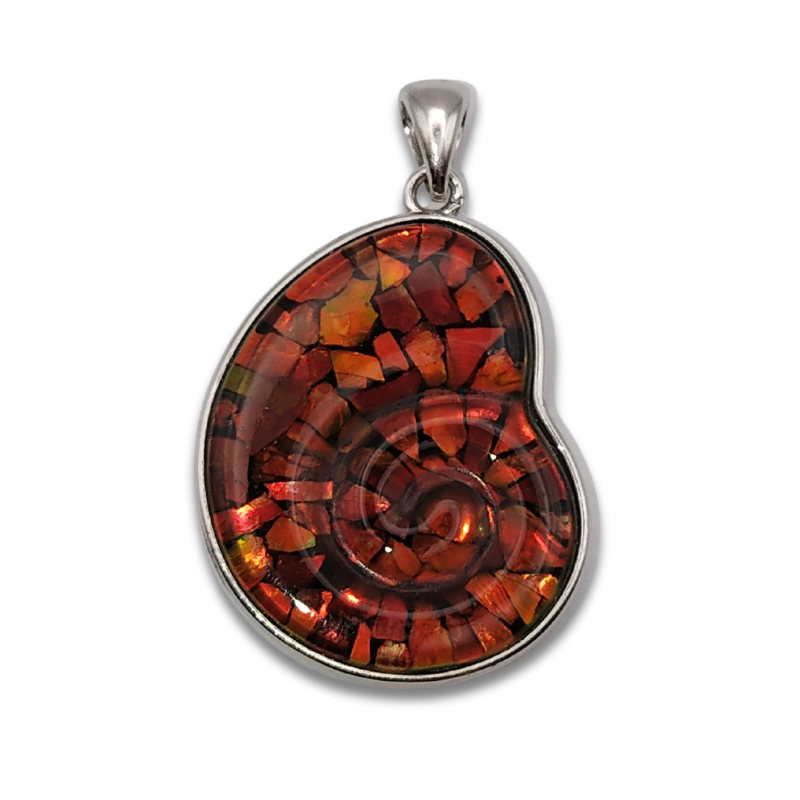 Red Canada Ammolite Shell Shape Stitching Pendant