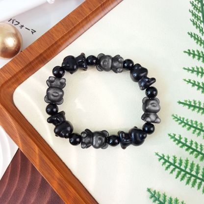 Silver Obsidian Bear Brick Design Bracelet