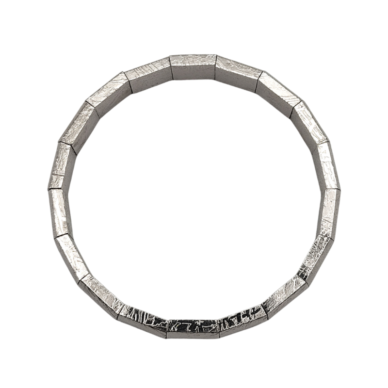 Meteorite Bangle Flat Bracelet - White Gold