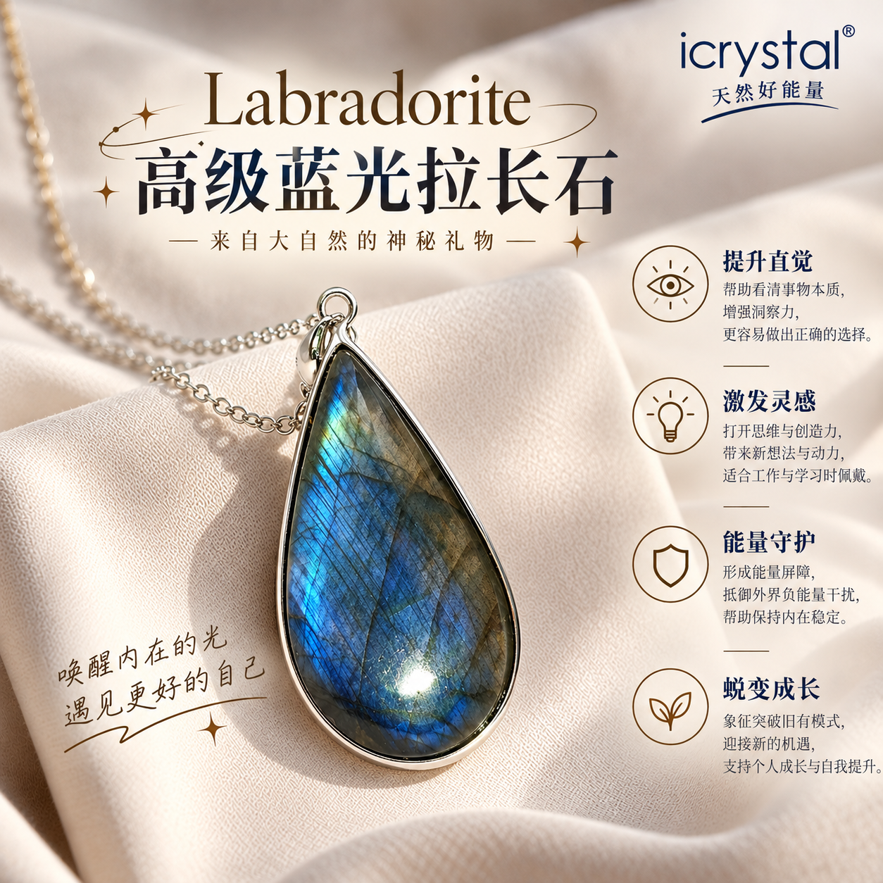 High Grade Blue Shine Labradorite Water Drop Pendant (925)
