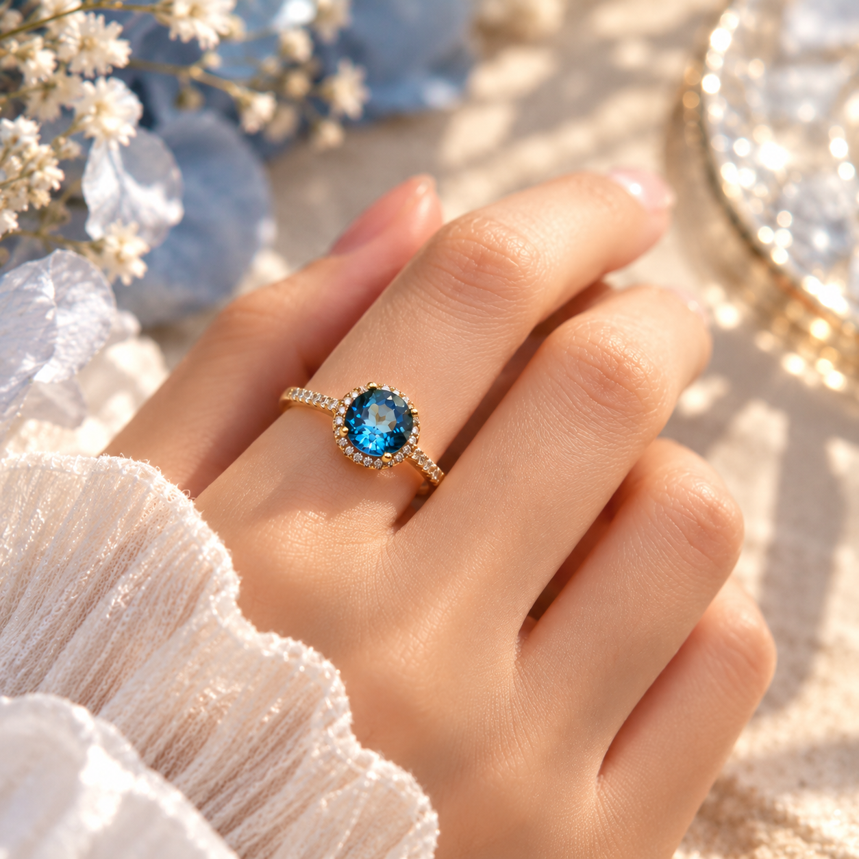 Exquisite London Blue Topaz Sterling Gold Ring 