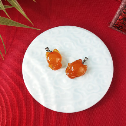 6 July - Orange Carnelian Big Head Fox Pendant
