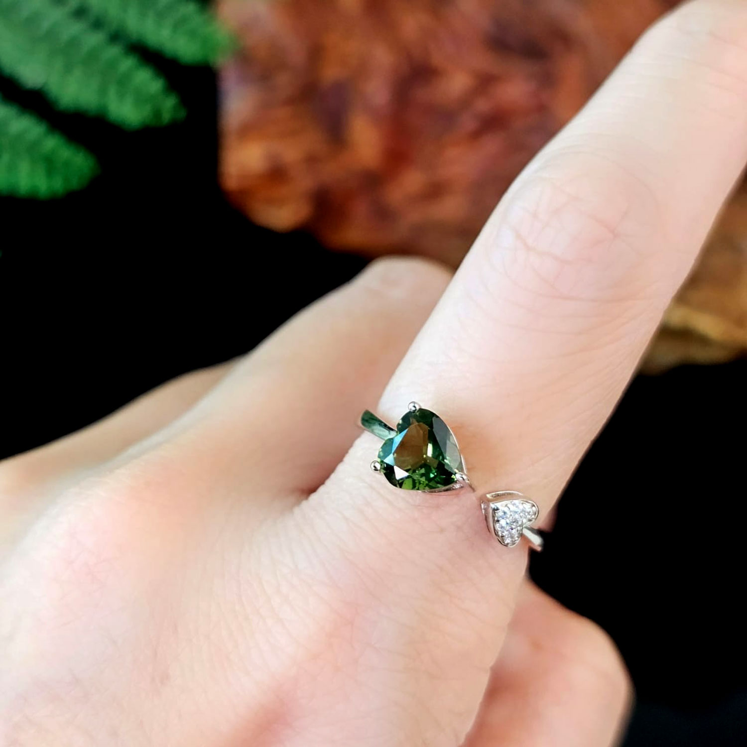 Moldavite Love Shape Ring