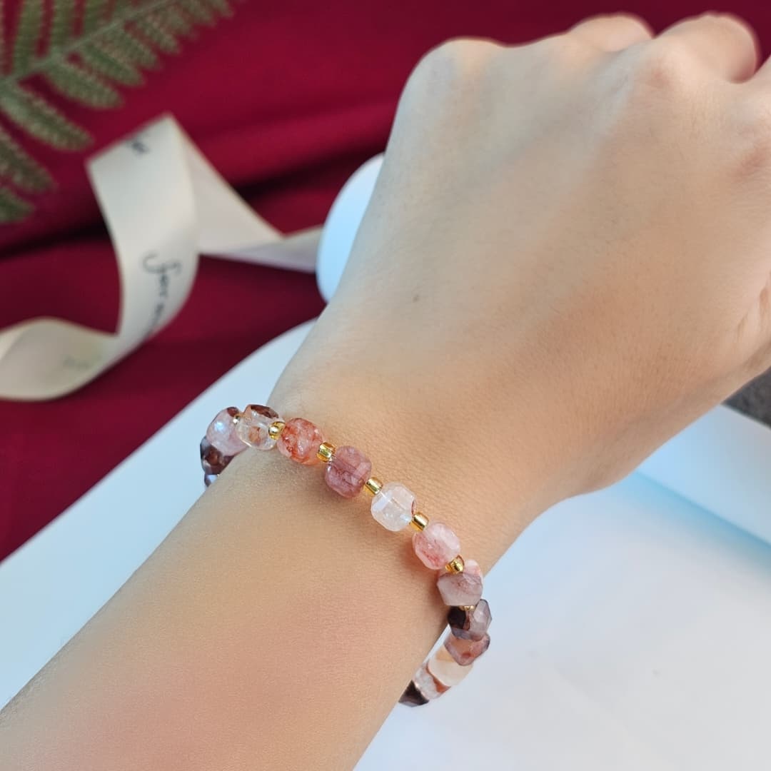 Hematoid Quartz Cube Bracelet