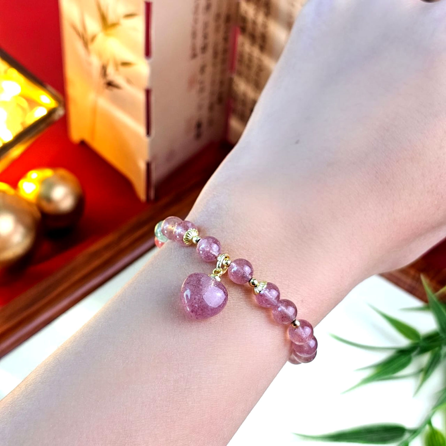 16 Jan - 6mm Strawberry Stone with Love Charm Bracelet