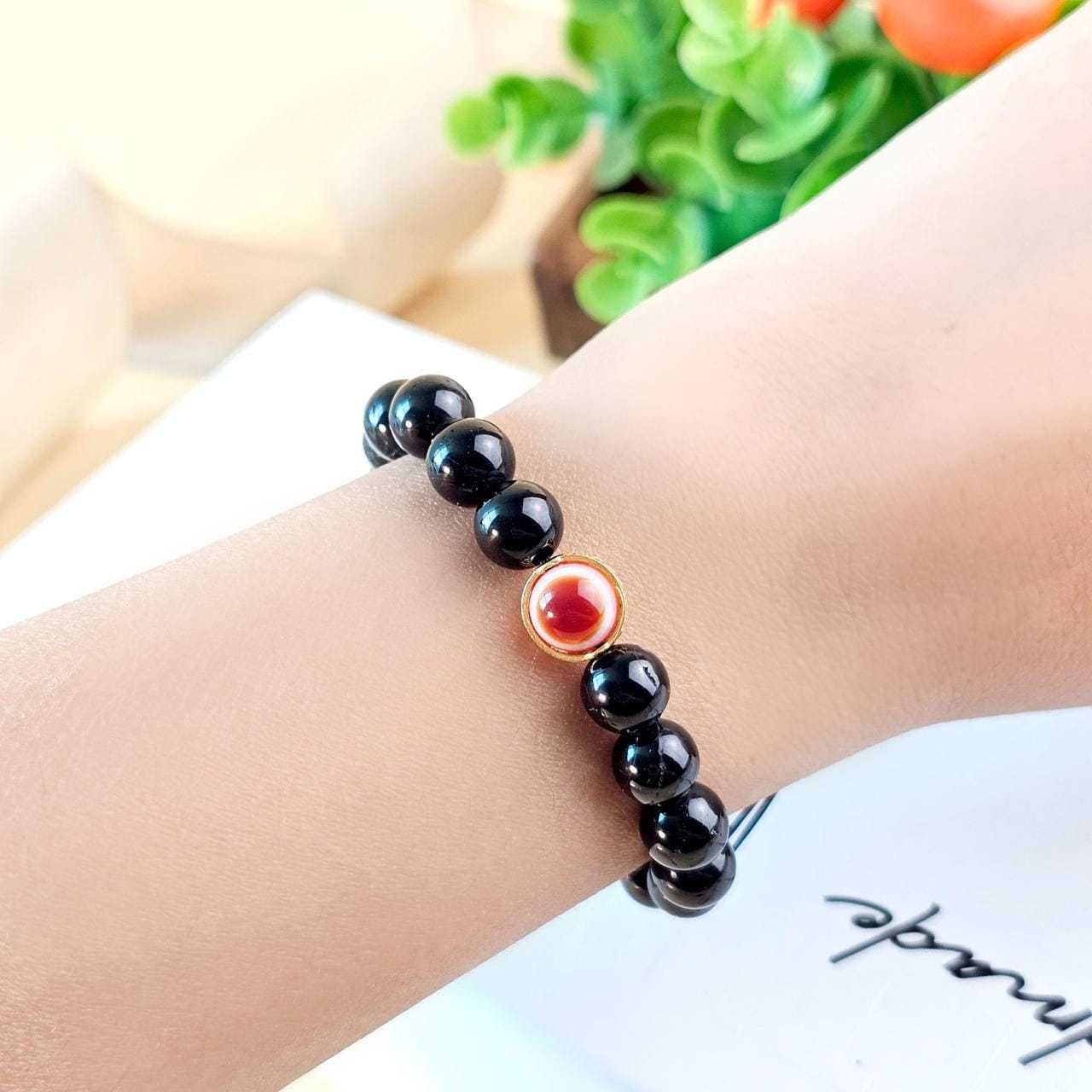 4 Feb - Red Agate Eye Sterling Silver Plated Gold Charm