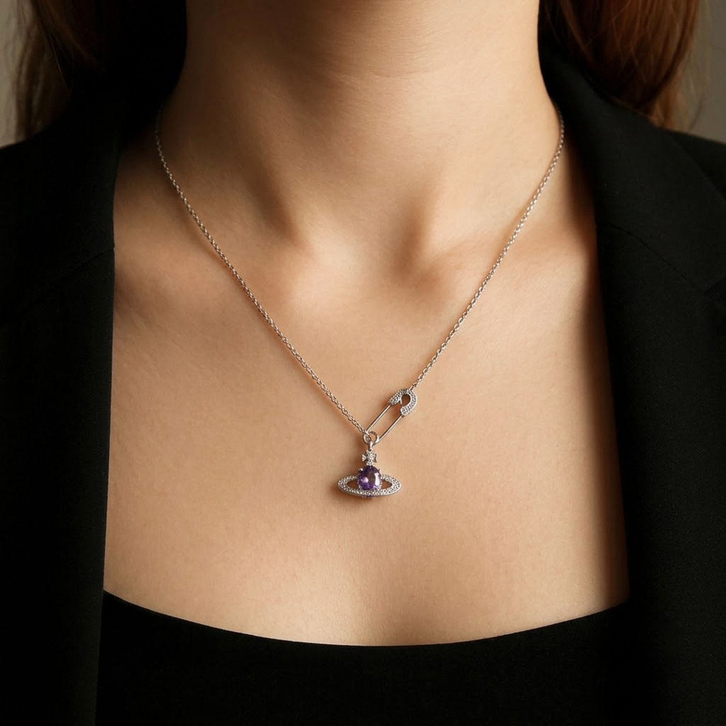3 July - Amethyst Star Planet Sterling Silver Necklace Set