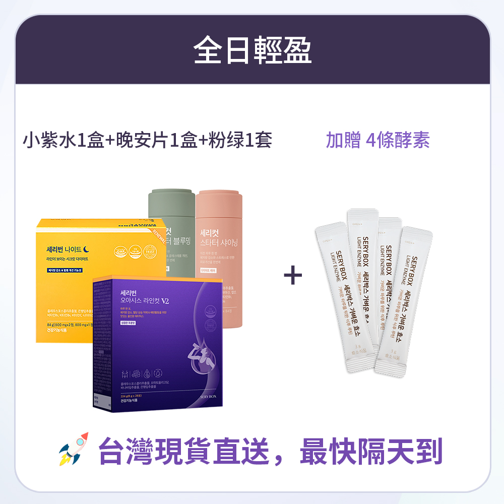 【全日輕盈】SERYBURN 西梅小紫飲V2 + SERYBURN 晚安減脂丸V2 + SERYCUT 粉綠餐前餐後減脂丸 | 台灣出貨