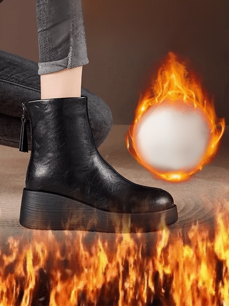 【7cm增高】真皮厚底舒適短靴