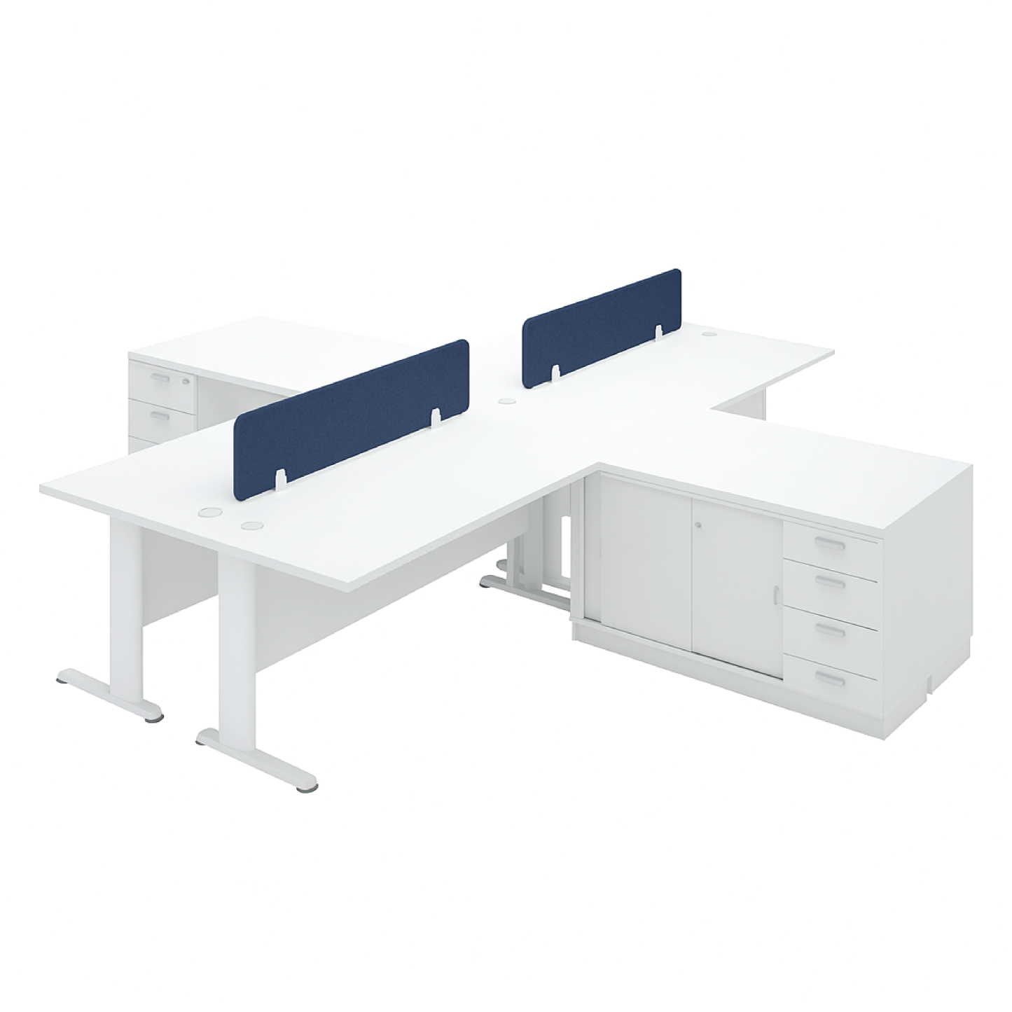 4 Seater Workstation with Sliding Door + Fixed Pedestal 4D Side Cabinet (H)