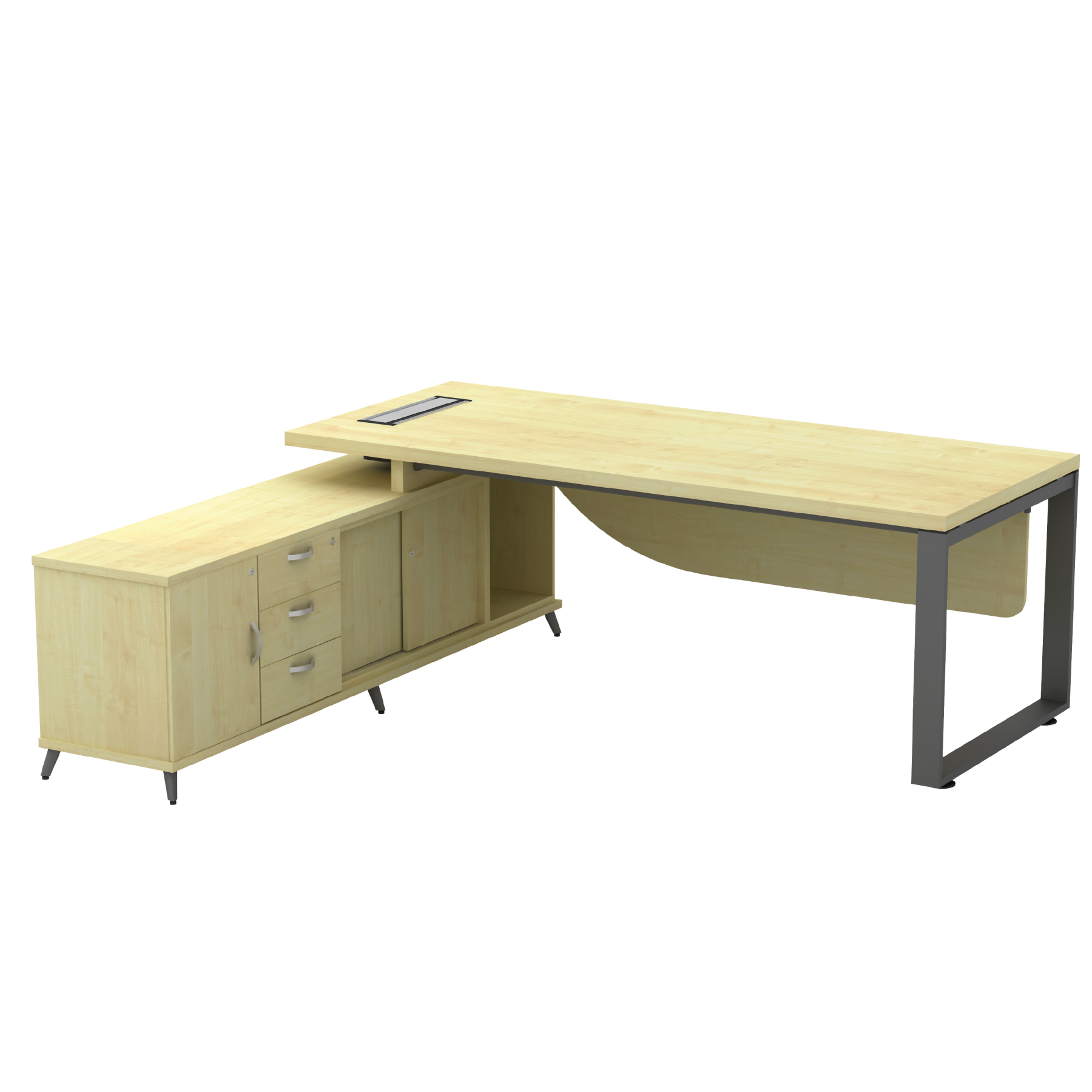Director Table Set with Side Cabinet - 3D Drawer + Swing Door + Sliding Door (SQ)
