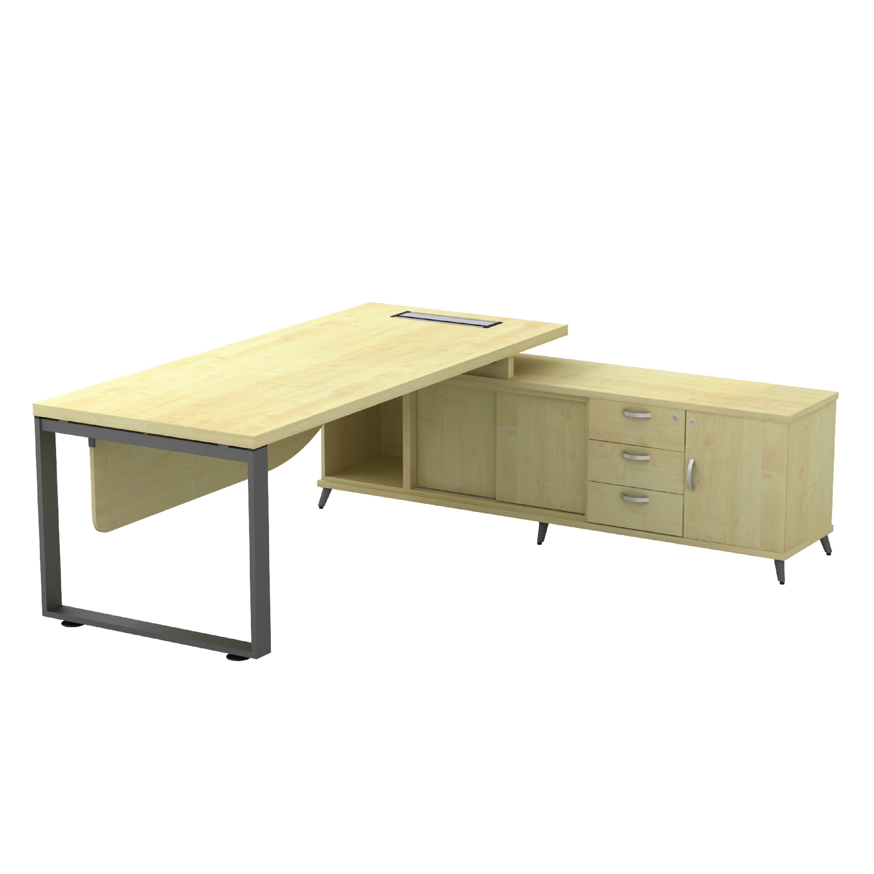 Director Table Set with Side Cabinet - 3D Drawer + Swing Door + Sliding Door (SQ)