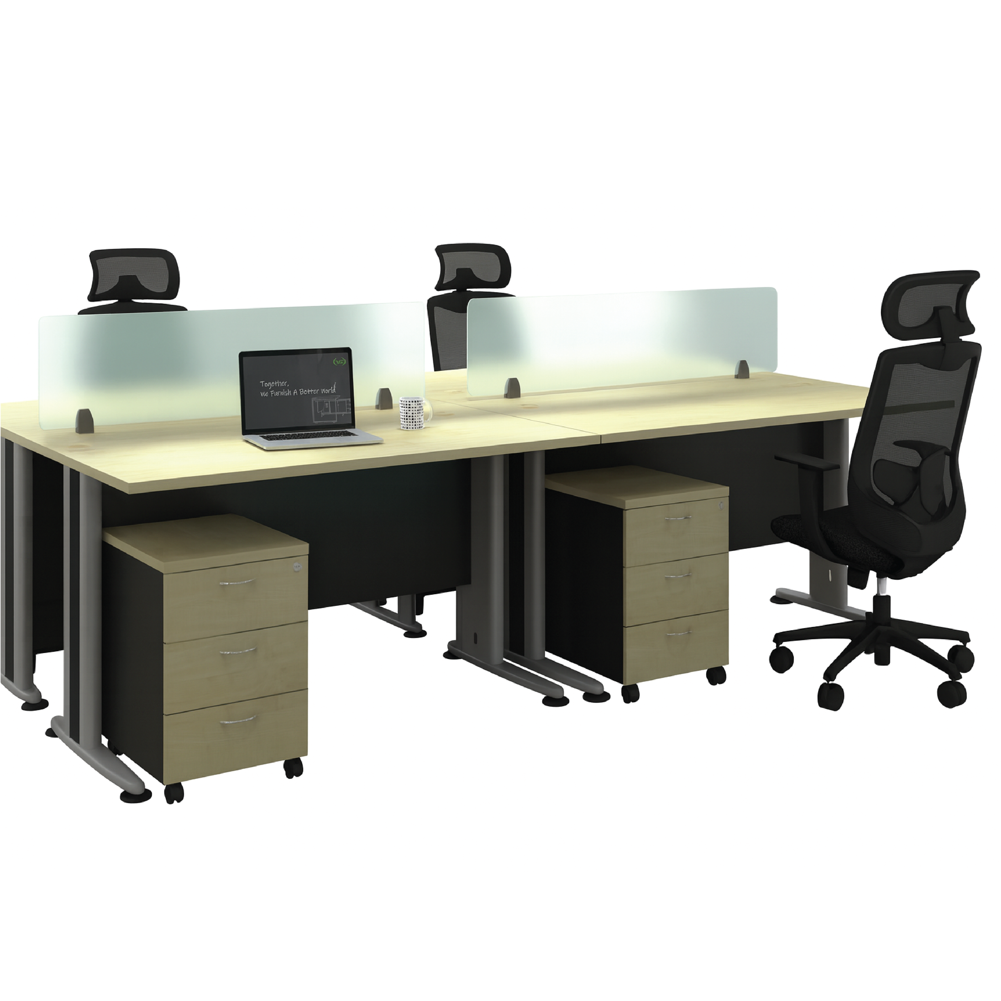 Easy 4 Seater Workstation with Frosted Partition - J Leg (T)