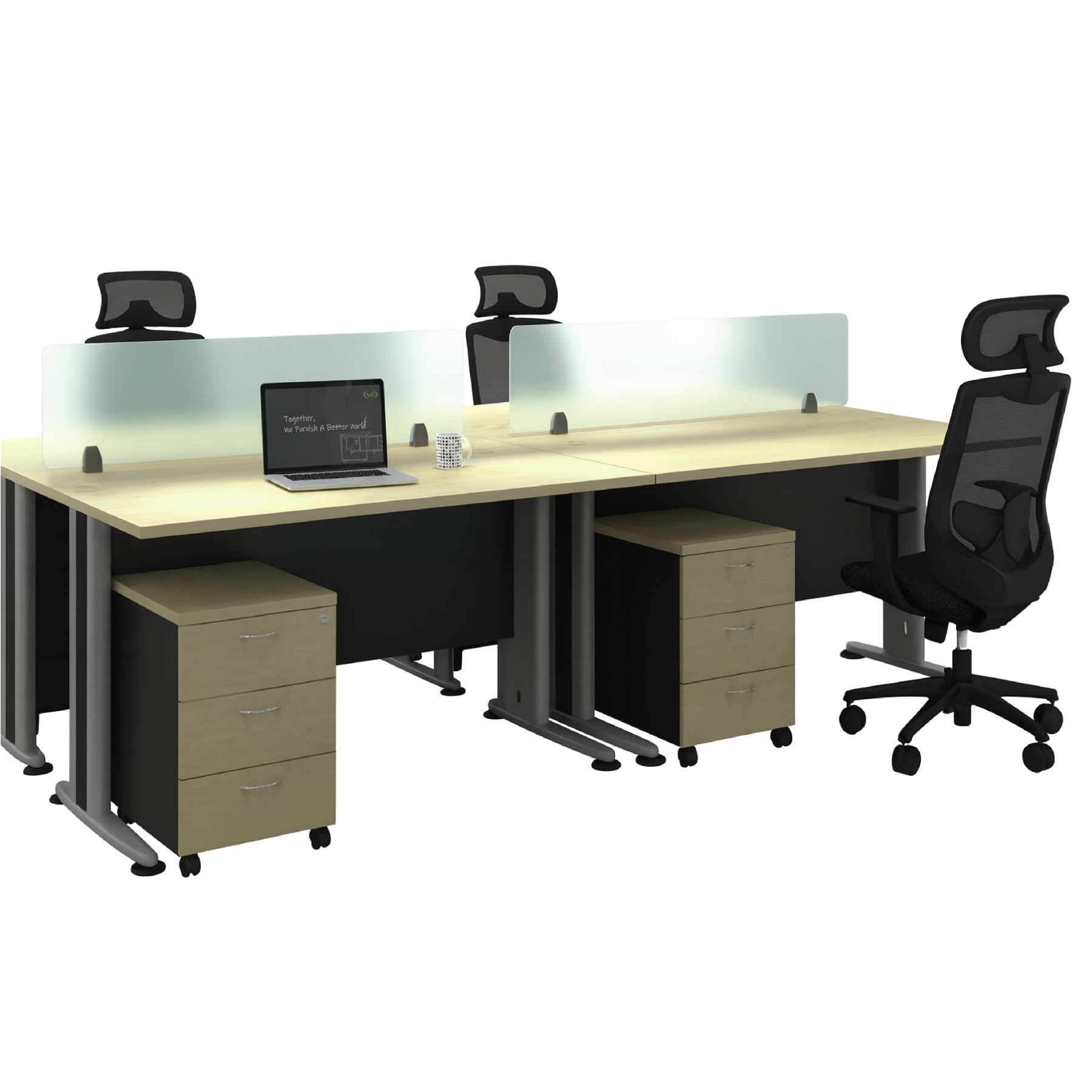 Easy 4 Seater Workstation with Frosted Partition - J Leg (T)