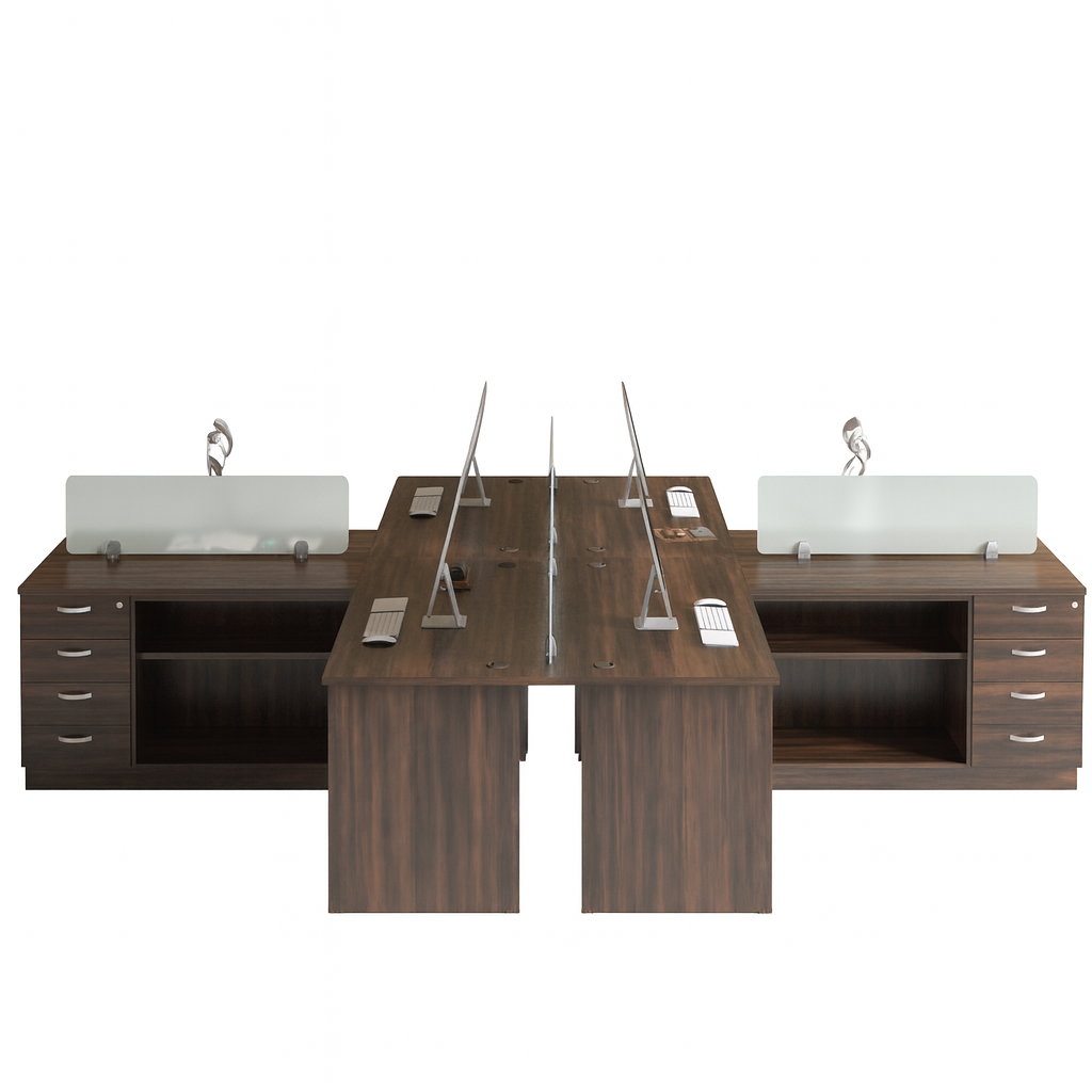 4 Seater Workstation with Fixed 4 Drawer Pedestals